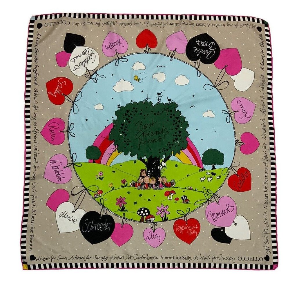 CODELLO Beige Heart Silk Scarf ITALY 34”/ 33.5” EC